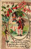 Tyrolean folklore. Art Nouveau, floral, Emb. litho (EK)
