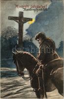 Habár ellenünk van a világon minden: dicső csatáinkban megsegít az Isten. Húsvéti üdvözlet / WWI Austro-Hungarian K.u.K. military art postcard with Easter greetings, soldier's prayer (EK)