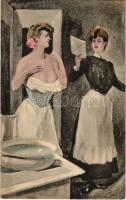Gently erotic lady art postcard, half naked (fl)