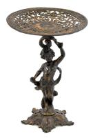Puttó figurális talpas kínáló, bronzozott fém, jelzés nélkül, szép állapotban, d: 20,5 cm, m: 28,5 cm