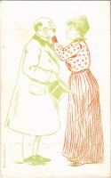 Lady art postcard, romantic couple (EK)