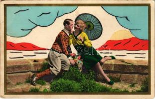Lady art postcard, romantic couple (EK)