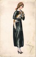 Lady art postcard with dog. Ser. 902/1. s: Curt Barber
