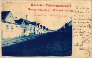 1901 Fehértemplom, Ung. Weisskirchen, Bela Crkva; Vasút utca / Bahnhofgasse / street view (vágott / cut)
