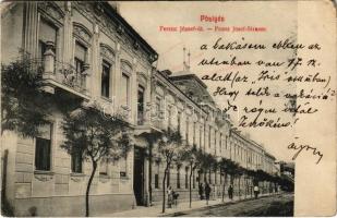 1910 Pöstyén, Piestany; Ferenc József út. L. Bernas kiadása / Franz Josef-Strasse / street view, spa (EK)