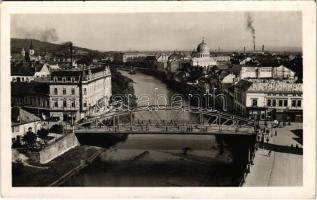 1941 Nagyvárad, Oradea; Körös-parti részlet, híd, zsinagóga, üzletek / Cris riverside, bridge, synagogue, shops (EK)