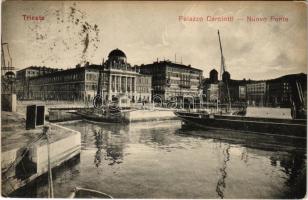 1913 Trieste, Trieszt; Palazzo Carciotti, Nuovo Ponte / palace, bridge, steamship (EK)