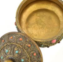 Ékszerdoboz. Műgyanta-gipsz őrlemény, aranyozott, kis kövekkel, hibátlan d: 14 cm