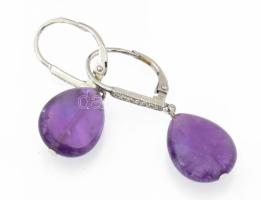 Ezüst fülbevaló, csiszolt ametiszttel 38 mm