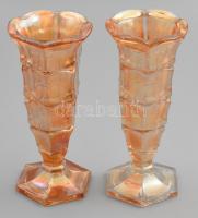 Egy pár üveg váza. Anyagában színezett arany színű 21 cm