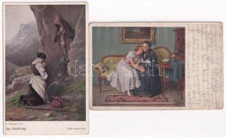 40 db RÉGI művész motívum képeslap vegyes minőségben / 40 pre-1945 art motive postcards in mixed qua...