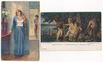 26 db RÉGI művész képeslap vegyes minőségben: festmények / 26 pre-1945 art postcards in mixed qualit...