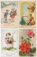 4 db RÉGI karácsonyi és pünkösdi üdvözlő képeslap vegyes minőségben / 4 pre-1945 Christmas and Pentecost greeting postcards in mixed quality