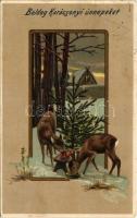 1909 Boldog karácsonyi ünnepeket! Dombornyomott üdvözlet / Christmas greeting, embossed litho (EK)