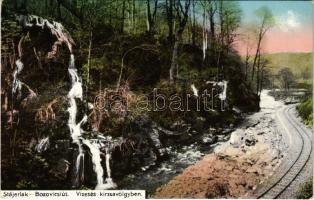 Stájerlak, Steierlak, Stájerlakanina, Steierdorf, Anina; Bozovicsi út, vasútvonal, vízesés a Kirzsa-völgyben. Scheitzner kiadása / Bozovici road, railway line, waterfall