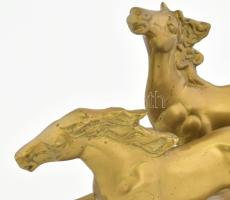 Vágtató lovak. Bronz szobor fa talapzaton, jelzés nélkül, talapzat alján sérülés, szobor szép állapo...