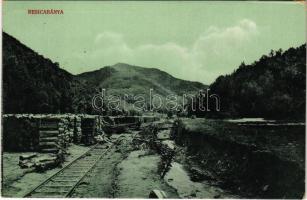 1918 Resicabánya, Resita; iparvasút a fűrésztelep. Neff Antal kiadása / industrial railway next to the sawmill