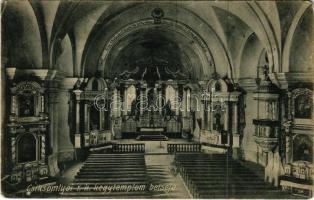 1908 Csíksomlyó, Sumuleu Ciuc; Római katolikus kegytemplom belseje. Szabó Jenő fényképész / pilgrimage church interior (fa)