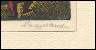 Nagy Nándor (1894-1979): Tabán, 1926. Kézzel színezett linómetszet, papír, jelzett, paszpartuban, 9×...