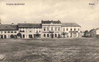 Vajda-Hunyad main square with the shops of Adolf Klein, Károly Szüts and Antal Szállasy