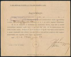 1922-1940 vitéz Hubay Gyula ózdi főszolgabíró által saját kezűleg aláírt 2 db irat (1934-től főszolg...
