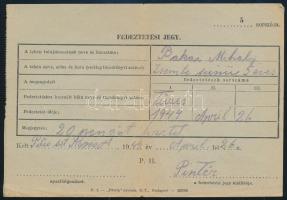1944 Pilisszentkereszt, tehén fedeztetési jegy