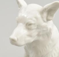 Herendi porcelán kutya, fehér mázas, jelzett, hibátlan, 18x30 cm