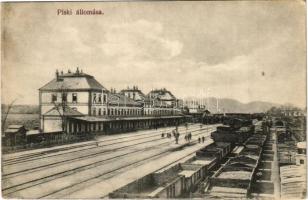 1912 Piski, Simeria; vasútállomás, vonatok. Adler fényirda Szászváros 1911. / railway station, trains