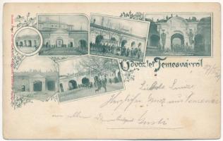1899 (Vorläufer) Temesvár, Timisoara; Régi péterváradi, erdélyi és bécsi várkapu. Kossak József kiadása / castle gates. Art Nouveau, floral (Rb)