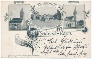 1900 Szászrégen, Sächsisch Reghin; Evangélikus templom, Fő tér. Gustav Rösler 4578. / Lutheran church, main square / Ev. Kirche, Hauptplatz. Art Nouveau, floral (EK)