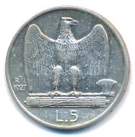 Olaszország 1927R 5L Ag "III. Viktor Emánuel" T:XF patina Italy 1927R 5 Lire Ag "Vitt...