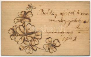 1904 Sepsiszentgyörgy, Sfantu Gheorghe; Újévi üdvözlet falemezen / New Year greeting on wood panel