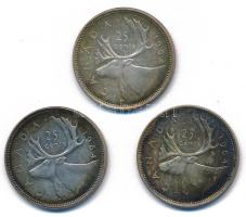 Kanada 1964. 25c Ag "II. Erzsébet" (3db) T:XF patina Canada 1964. 25 Cents Ag "Elizab...