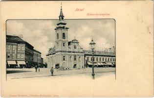 Arad, Minorita templom, üzletek. Edgar Schmidt kiadása / church, shops (fl)