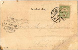 1902 Arad, Arad-Csanádi Egyesült Vasutak palotája. Szecessziós magyar zászlós litho keret / Palace o...