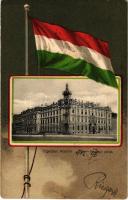 1902 Arad, Pénzügyi palota. Szecessziós magyar zászlós litho keret / Financial Palace. Art Nouveau litho frame with Hungarian flag (EK)