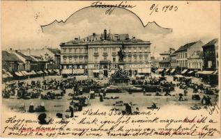 1903 Arad, Szabadság tér, piac, üzletek. Kerpel Izsó kiadása / square, market, shops