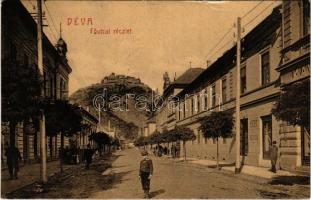 1907 Déva, Fő utca, vár, Fehér Kereszt szálloda / main street, castle, hotel (fl)