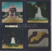 cca 1910 Rozsnyó, Krasznahorka, Szilice 4 db érdekes színezett üvegnegatív- diakép / 4 vintage colored photos on glass 9x9 cm