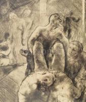 Szőnyi István (1894-1960): Sírbatétel, 1923. Rézkarc, papír. Jelzés nélkül. Paszpartuban. 32×25 cm