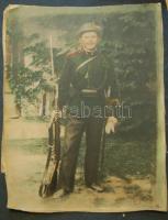 cca 1910 Csendőr nagyméretű színezett keményhátú fotó (széleken sérült) / Gendarme large colored vintage photo 32x41 cm
