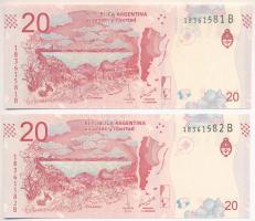 Argentína DN (2017-2020.) 20P (2db) sorszámkövető T:UNC Argentina ND (2017-2020.) 20 Pesos (2pcs) co...