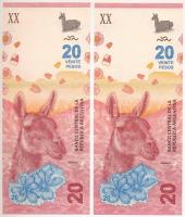 Argentína DN (2017-2020.) 20P (2db) sorszámkövető T:UNC Argentina ND (2017-2020.) 20 Pesos (2pcs) consecutive serials C:UNC Krause P#361