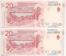 Argentína DN (2017-2020.) 20P (2db) sorszámkövető T:UNC Argentina ND (2017-2020.) 20 Pesos (2pcs) co...