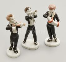 Hollóházi zenekar szett, 3 darab kézzel festett figura, jelzettek, hibátlanok, m: 14-15 cm