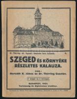 Horváth A. János - Dr. Thirring Gusztáv: Szeged és környéke részletes kalauza. Részletes helyi kalauzok 5. Bp., 1925, Turistaság és Alpinizmus, 48 p. + 1 (kihajtható térkép) t. Szövegközi fekete-fehér képekkel illusztrált. Kiadói papírkötés, kissé sérült, javított gerinccel.