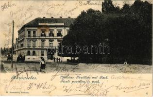 1901 Karánsebes, Caransebes; Offiziers Pavillion und städtischer Park / Városliget és Tiszti pavilon. H. Rosenfeld kiadása / officers' pavilion, park (kis szakadás / small tear)