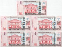 Suriname 2012. 5$ (5x) sorszámkövető T:UNC Suriname 2012. 5 Dollars (5x) consecutive serials C:UNC Krause P#162