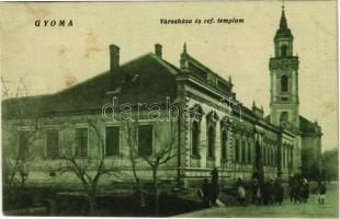 1924 Gyoma (Gyomaendrőd), Városháza és a református templom. Kiadja Klein Vilmos (fl)