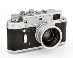 Zorkij-4 retro szovjet fényképezőgép, Jupiter 12 objektívvel, eredeti bőr tokjában, nincs kipróbálva